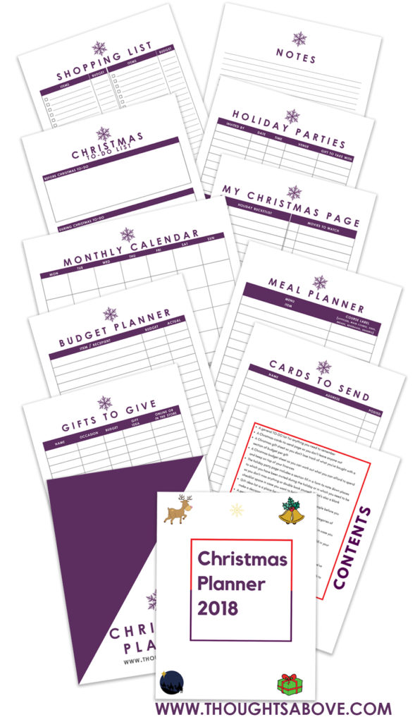 Longing for once to have a less overwhelming Christmas with less stress but rather a calm? The 2018 Christmas planner is filled with resources that will simplify and organise your Christmas plan. Some of the holiday planner printables include Christmas shopping list planner, gift list printable, menu planner, and so much more. #printables #holidayplannerprintables #christmasprintable #giftlist#Christmas planner #holidayplanner#holidayorganizer 